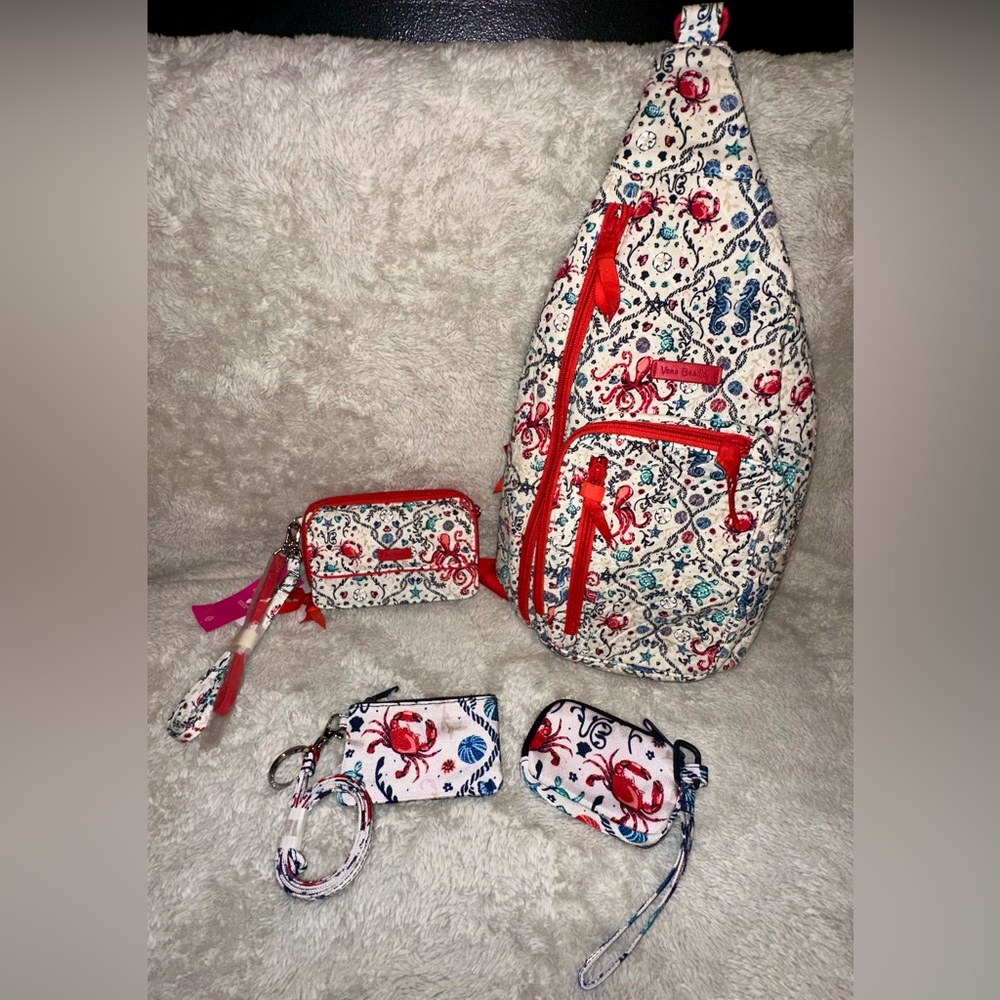 Vera Bradley Iconic Sea Life Sling Backpack 5 piece bundle - 2 Reactive items